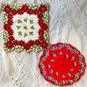 Vintage Christmas Holiday Scalloped Edge Handkerchiefs